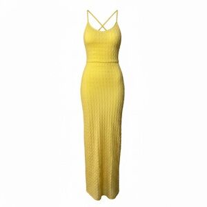 Yellow Crinkle Maxi Dress with Strappy Open Back